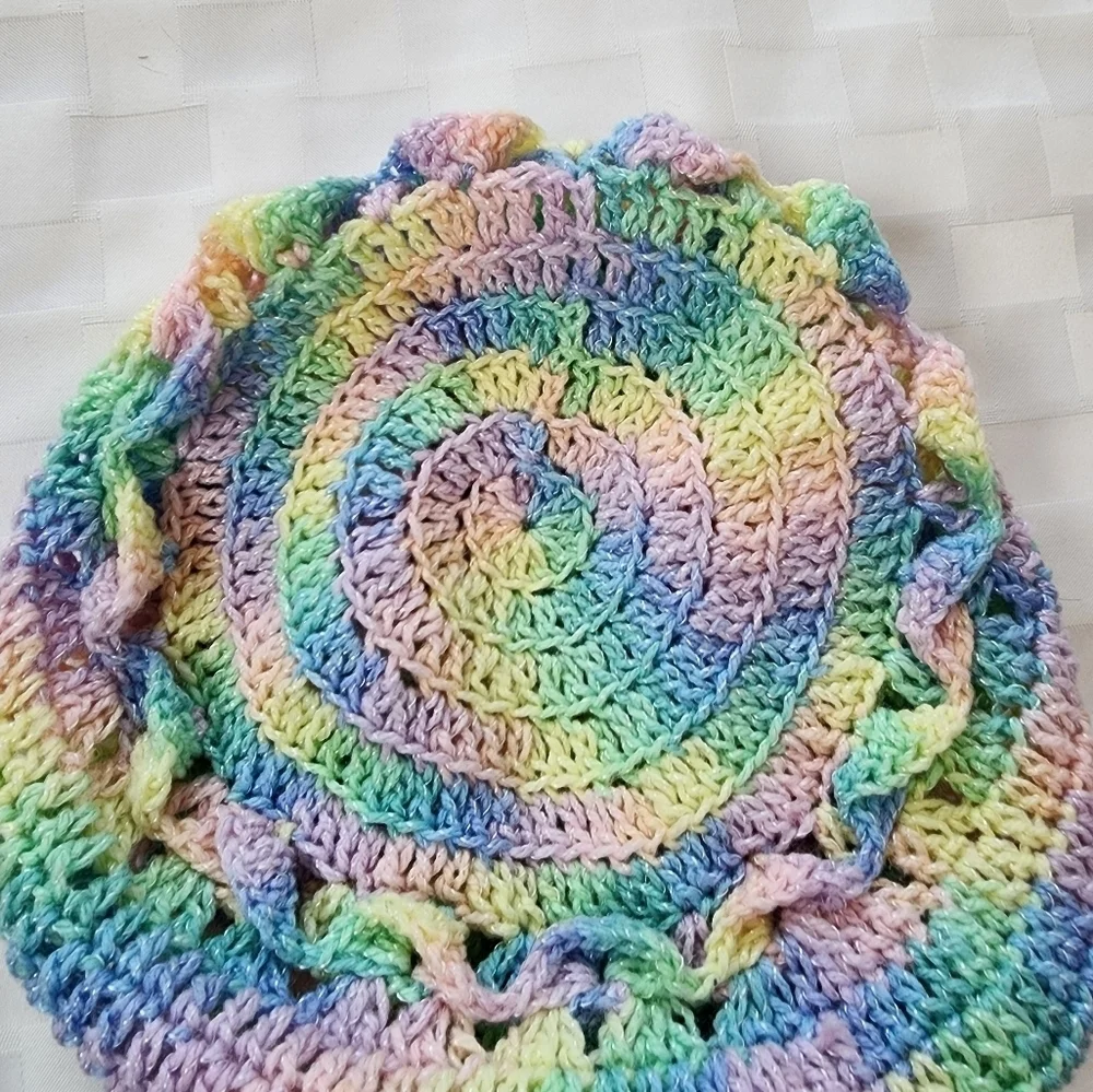 Hand Crochet Multi Color Hanging Basket With Hook New